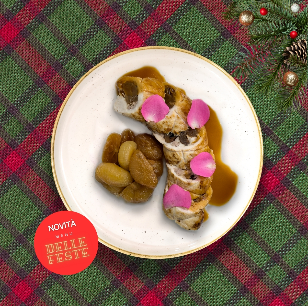 Tacchinella farcita alle castagne con cipolline all'aceto balsamico